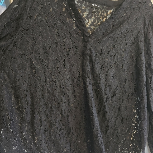 Torrid Sheer Lace Blouse Womens 2XL Black Popover See Thru Long Sleeve Y2k 90s - Picture 8 of 14